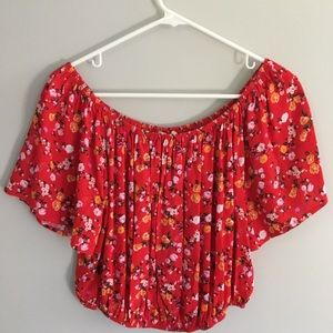 Forever 21 red floral off-the-shoulder crop top